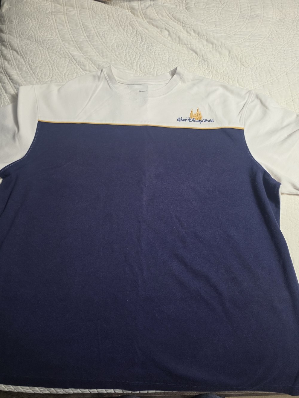 Disney Men’s Navy, White and Gold Colorblock Crew Tee